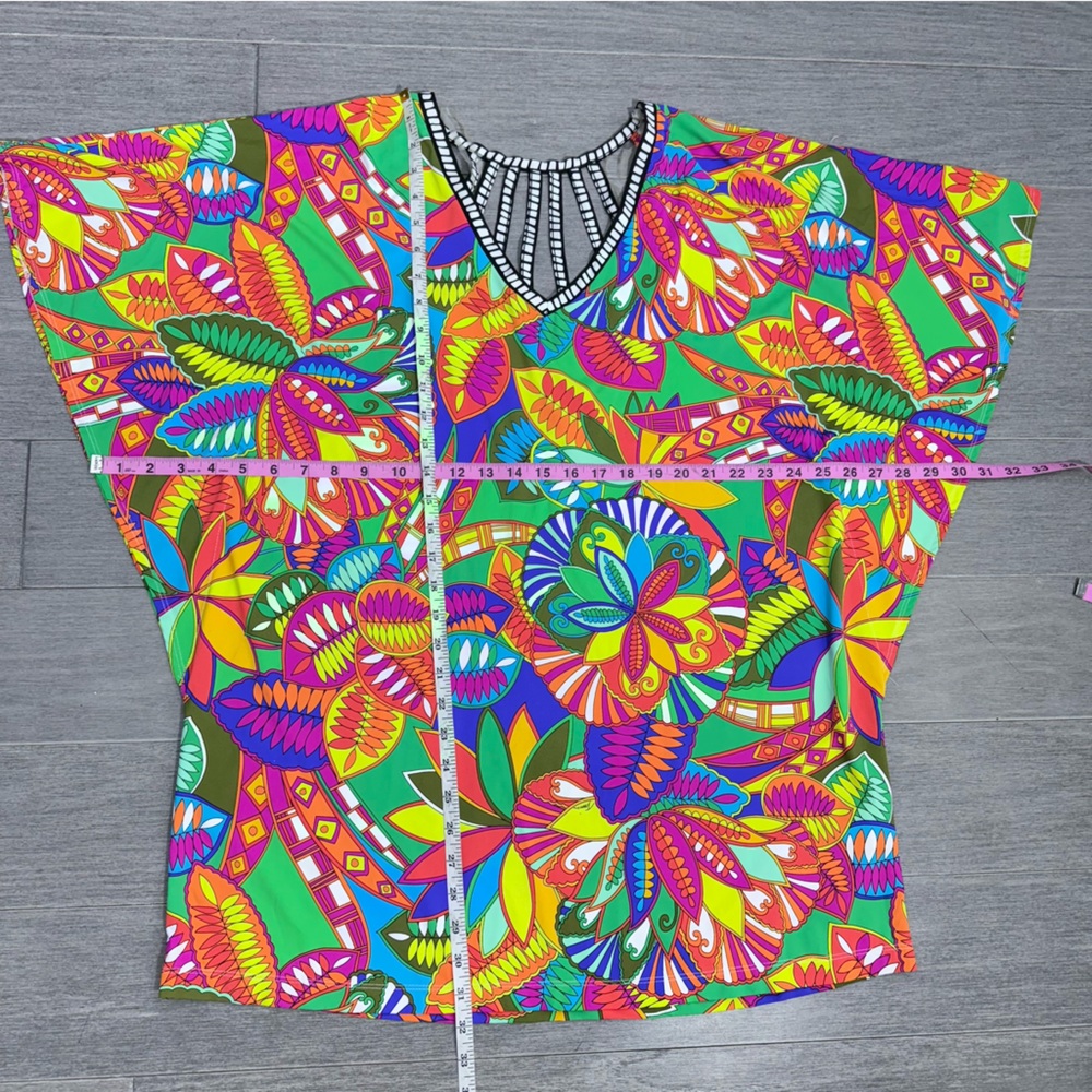 Trina Turk Montezuma Beach Coverup Tunic Dress M Boho Floral Print Cut Out Back - Picture 15 of 16
